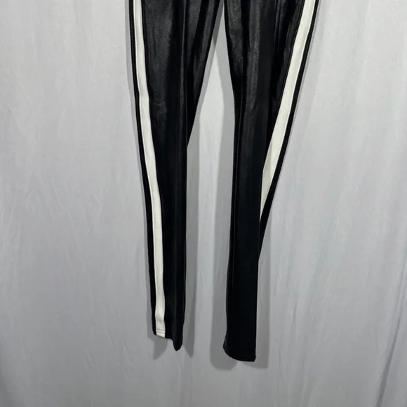NWT $110‎ Spanx [ Small ] Side Stripe Faux Leather Leggings in Black/White - Picture 9 of 13
